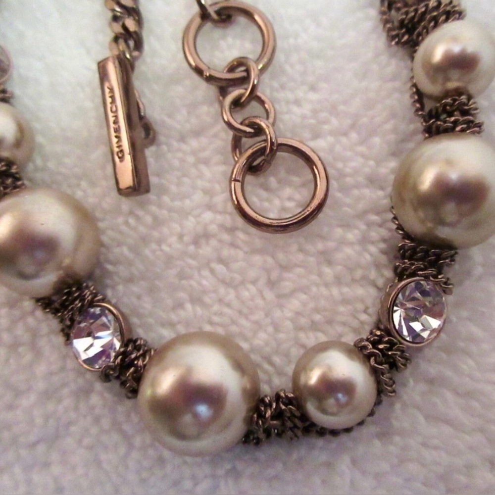 Givenchy Pearl Rhinestone Single Chain Necklace In Brown - Picture 6 of 7